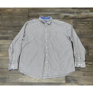 Johnston & Murphy Mens Button Up‎ Shirt Plaid  Tan Orange Blue Large Down